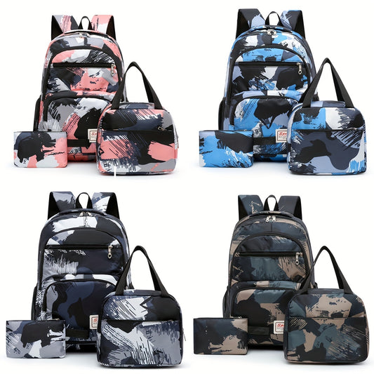 3pcs Vibrant Pattern Backpack Set - Durable Nylon School Bag With Spacious Interior, Zippered Lunch Box & Pencil Case - Ideal For School, Travel & Everyday Use Backpack For School School Backpack