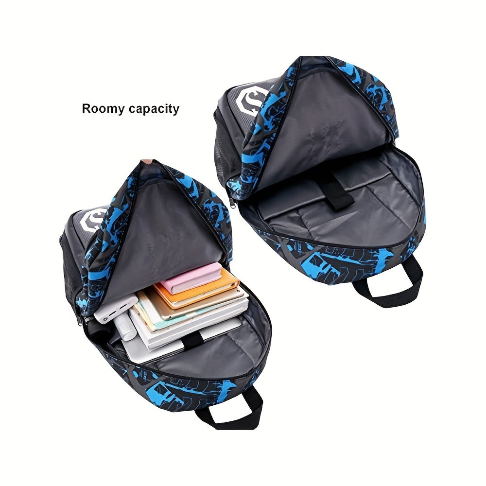 3pcs/set Glow In The Dark Backpack For Middle School Students, Boys Girls Student Backpack With Lunch Box And Pencil Case