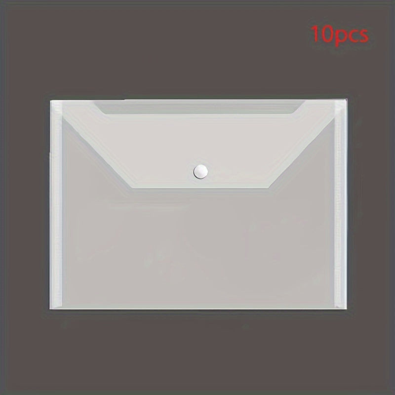 10pcs A4 Size Clear Plastic Document Bags - Waterproof, Large Capacity Storage For Office & School Supplies