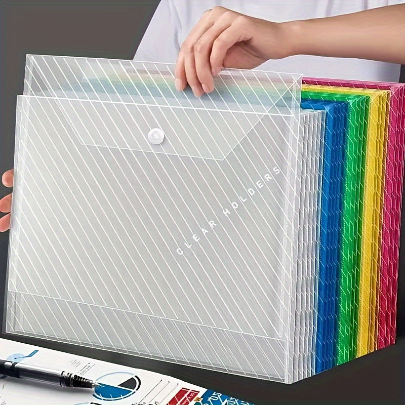 10pcs A4 Size Clear Plastic Document Bags - Waterproof, Large Capacity Storage For Office & School Supplies