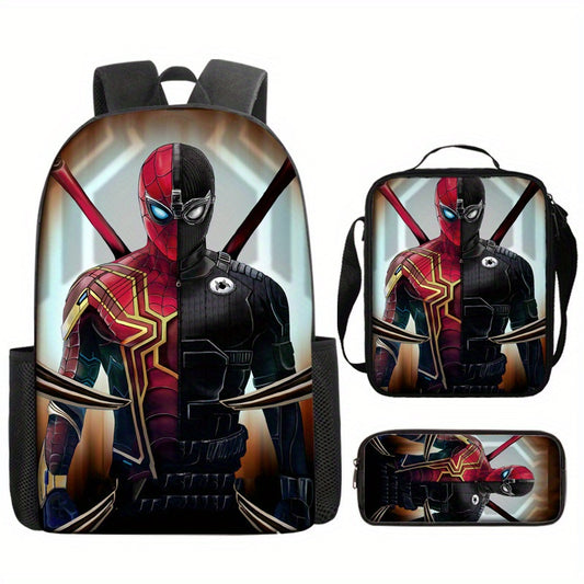 UME Marvel-Inspired Spiderman 3-Piece Backpack Set with Lunch Bag and Pencil Case, Casual Oxford Material, Large Capacity, Hand-Washable, Ideal for College and Everyday Commute