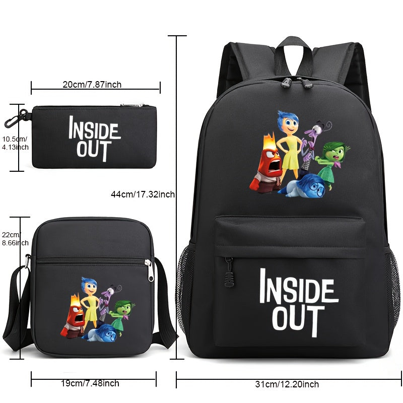 Inside Out Three-Piece Backpack Set: Authorized Brain Intelligence Team Backpacks for Students - Large Capacity, Shoulder Straps, and No Feathers - Suitable for Ages 14 and Up