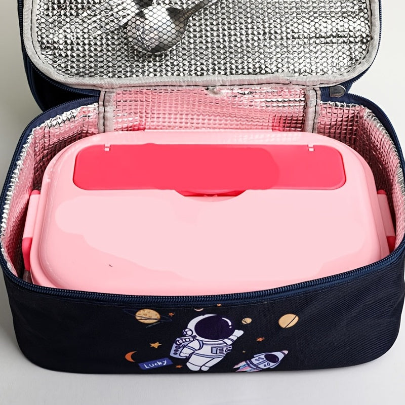 Cartoon Print Insulated Lunch Handbag, Lightweight Zipper Bento Bag, Suitable For Picnic & Work & School !