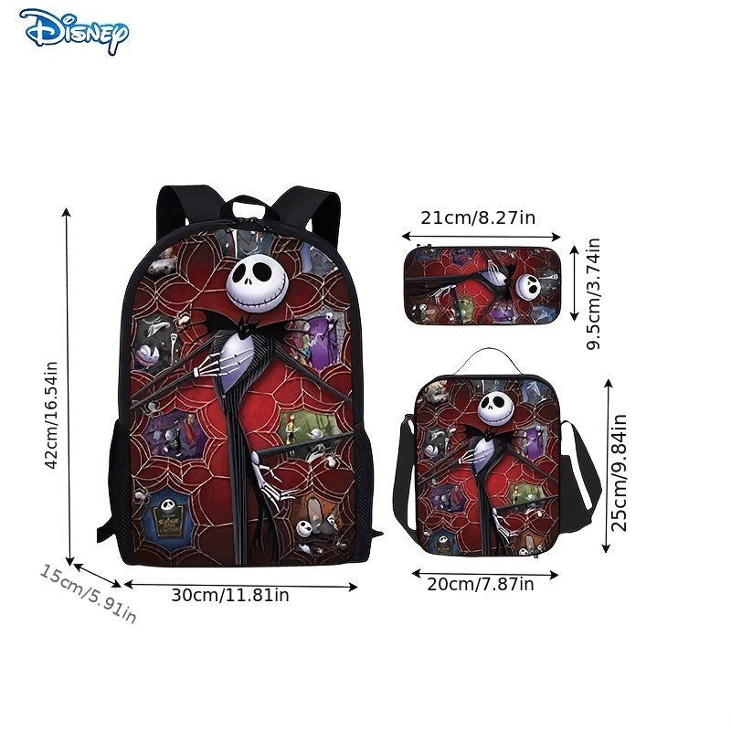 "Iconic Trio" Disney Nightmare Before Christmas 3pcs Backpack Set With Lunch Bag & Pencil Case - Durable Nylon, Polyester Lined, Perfect For School & Everyday Use