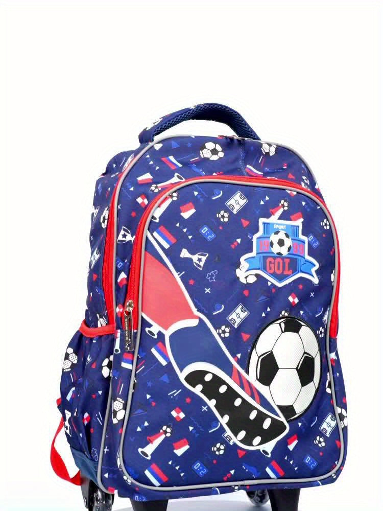 3pcs Rolling Backpack For Boys And Girls, Wheeled School Book Bag With Lunch And Pen Bag, Blue Soccer Design