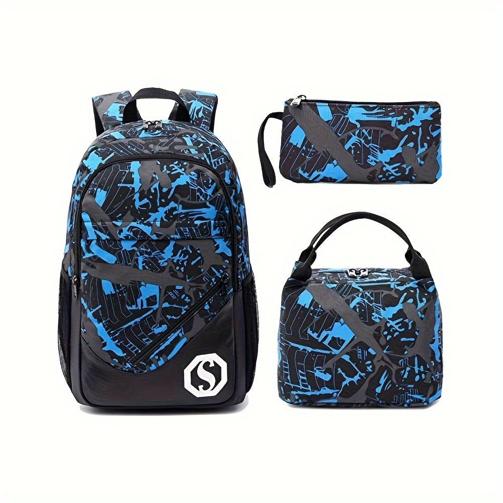 3pcs/set Glow In The Dark Backpack For Middle School Students, Boys Girls Student Backpack With Lunch Box And Pencil Case