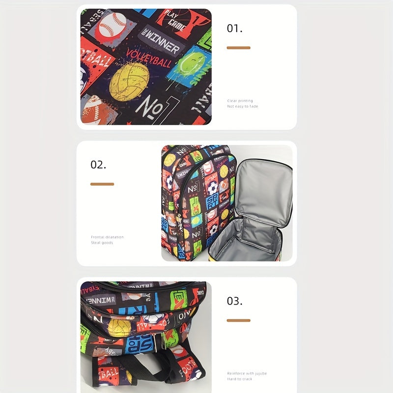 3pcs Football Backpack Set, Lunch Bag With Pencil Case, Lightweight School Bag, Suitable For Teenage Boys, Large Capacity, Suitable For Daily Use Or Travel