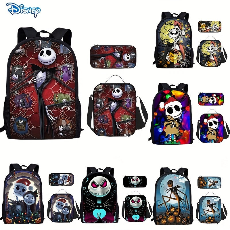 "Iconic Trio" Disney Nightmare Before Christmas 3pcs Backpack Set With Lunch Bag & Pencil Case - Durable Nylon, Polyester Lined, Perfect For School & Everyday Use