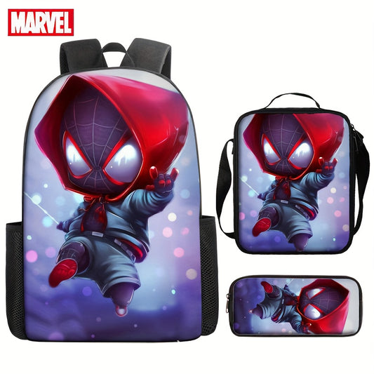 Marvel Spider-Man 3pcs Backpack Set - Large Capacity, Durable Oxford Fabric, Adjustable Straps, Lightweight & Fade-Resistant, Black