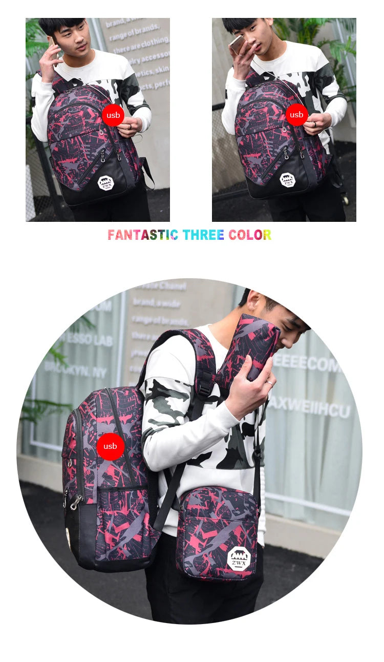 3pcs/set Male backpacks high school bags for women 2023 boys one shoulder big student travel bag men school backpack sac mochila