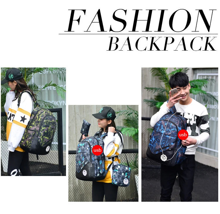 3pcs/set Male backpacks high school bags for women 2023 boys one shoulder big student travel bag men school backpack sac mochila