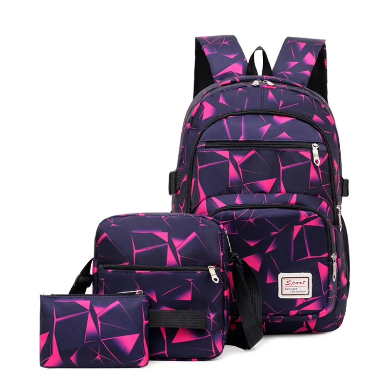 3pcs/set Male backpacks high school bags for women 2024 boys one shoulder big student travel bag men school backpack mochila