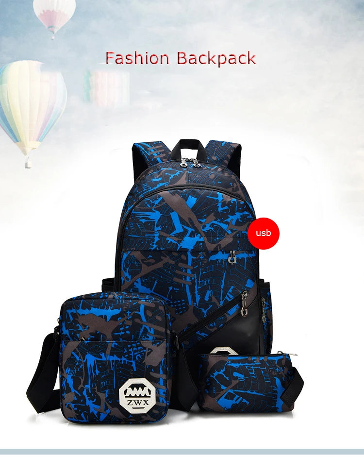 3pcs/set Male backpacks high school bags for women 2023 boys one shoulder big student travel bag men school backpack sac mochila