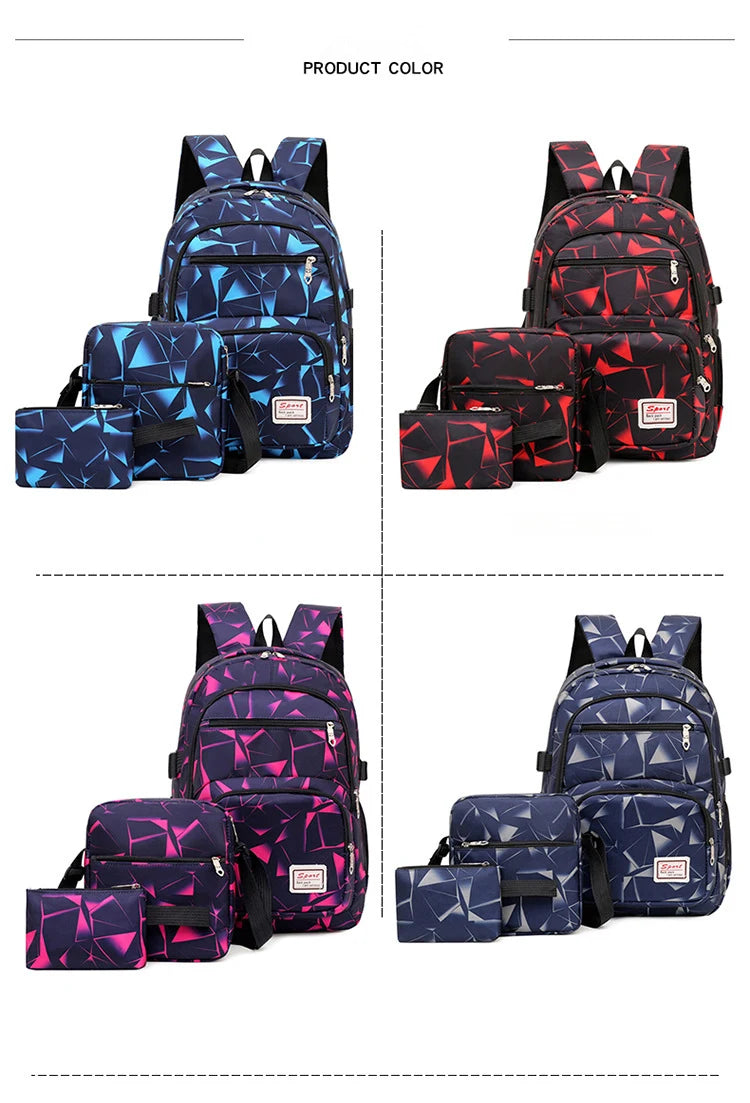 3pcs/set Male backpacks high school bags for women 2024 boys one shoulder big student travel bag men school backpack mochila