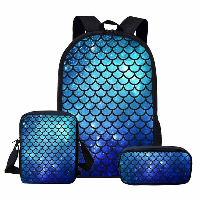 Fashion Mermaid Pattern School Bag Set for Teenager Girls Unique Casual Schoolbag Women Travel Shoulder Bag Mochila