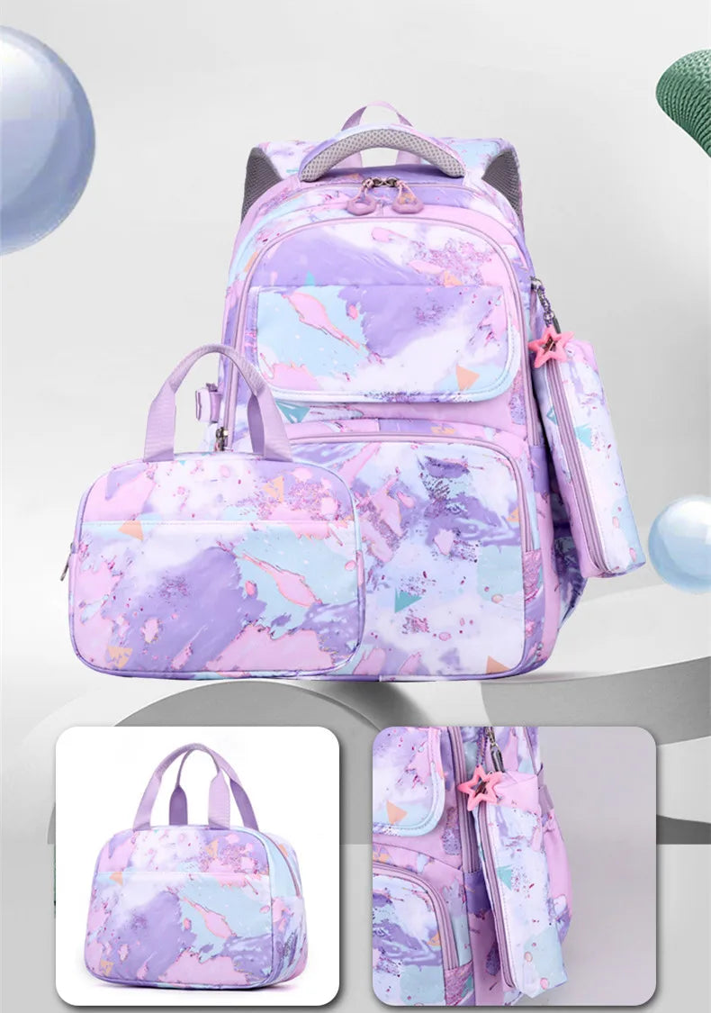 3Pcs/Set Camouflage Printing Kids Backpack For Girl Kids School Bag Children Waterproof Schoolbag Get Free Cartoon Pendant GIFT