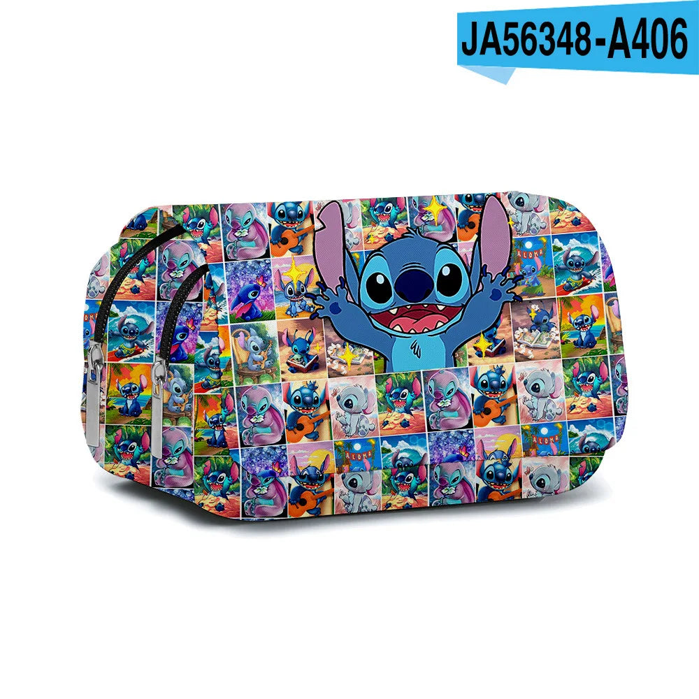 BANDAI Stitch Fully Printed Flap Pen Bag Stationery Box Cartoon Large Capacity Pencil Case Cute Anime Bags Student School Bag