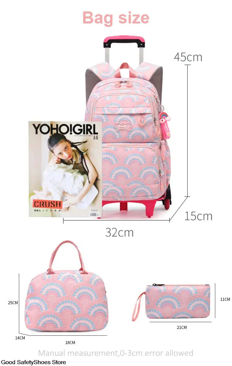 Rolling School Bags for Girls Backpack Children Waterproof School Backpacks with Wheels Middle School Trolley Luggage Back Pack