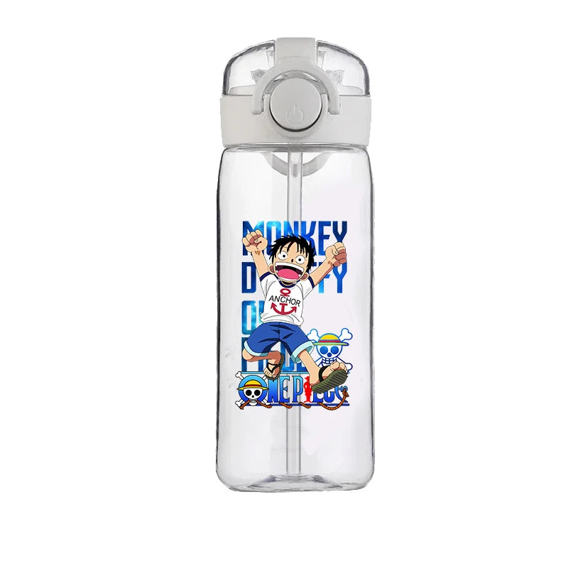 400ml One Piece Luffy ACE Cartoon Anime Portable Plastic Drinking Straw Male Student Sports Kettle Portable Child Cup New Gift