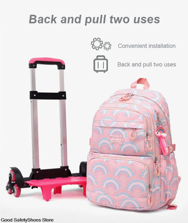 Rolling School Bags for Girls Backpack Children Waterproof School Backpacks with Wheels Middle School Trolley Luggage Back Pack