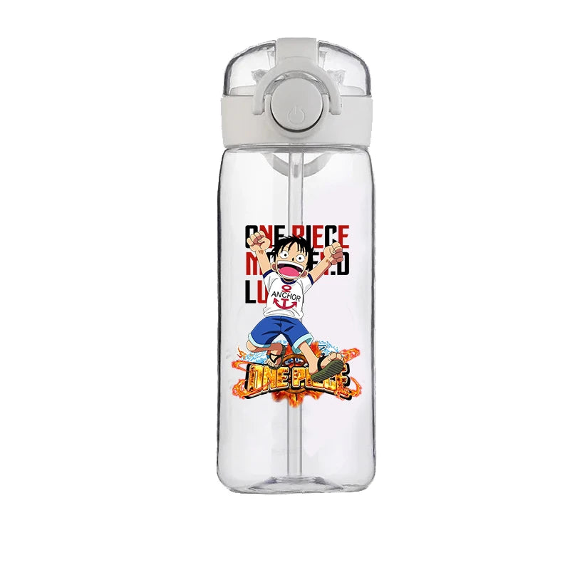 400ml One Piece Luffy ACE Cartoon Anime Portable Plastic Drinking Straw Male Student Sports Kettle Portable Child Cup New Gift