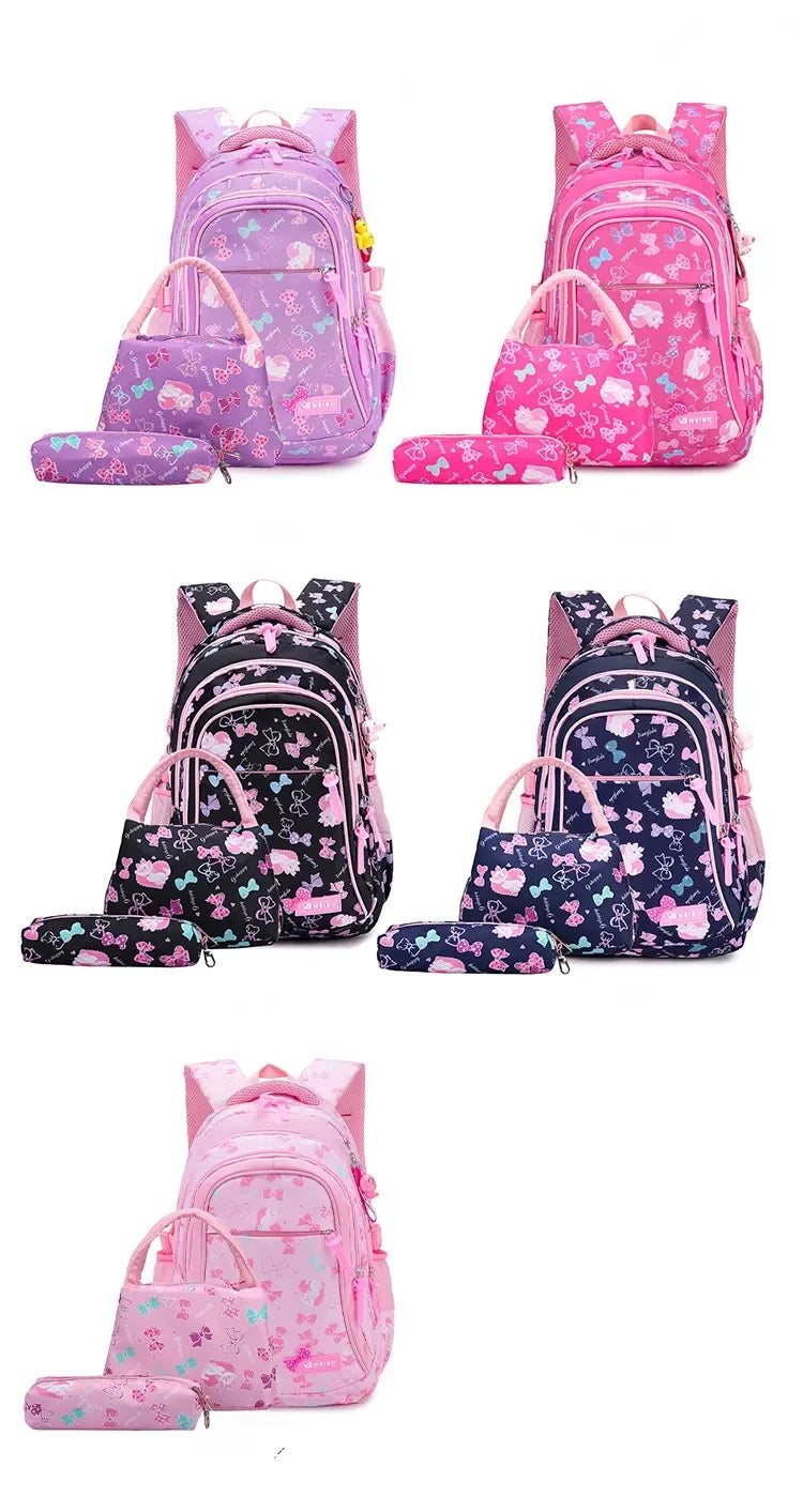 3pcs/set Bow Print school bags for teen Girls Primary Waterproof School bags Kids Student Princess Backpack Mochila Infantil