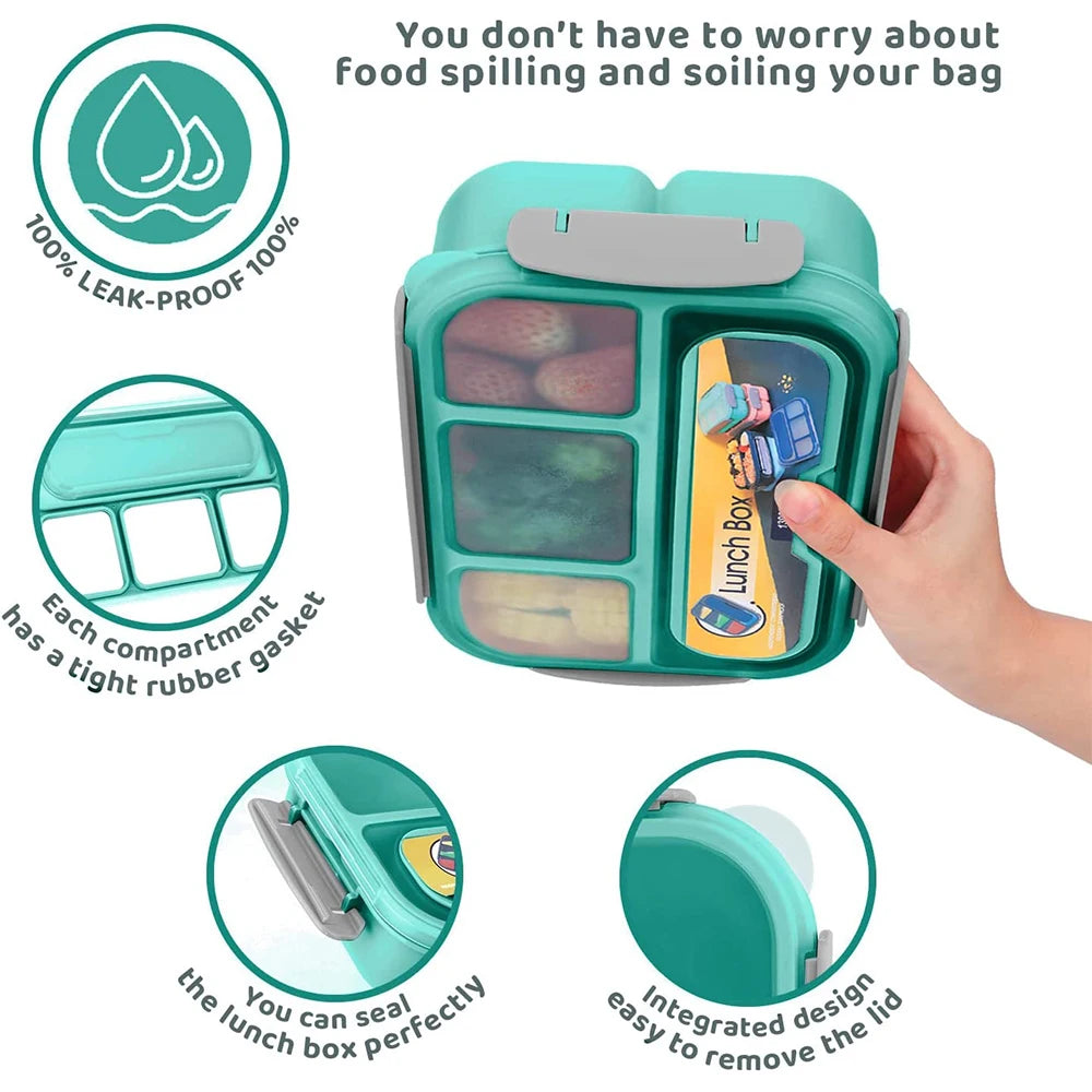 Bento Box Lunch Box Adult LunchBox Containers For Toddler Kids Adults 1300ml 4 Compartments Fork Leak-Proof Microwave Dishwasher