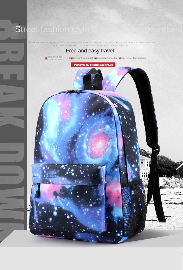 Ronaldo Print Backpack Set Campus Student School Bag Shoulder Bag Pencil Bag Black Style 3-piece Set