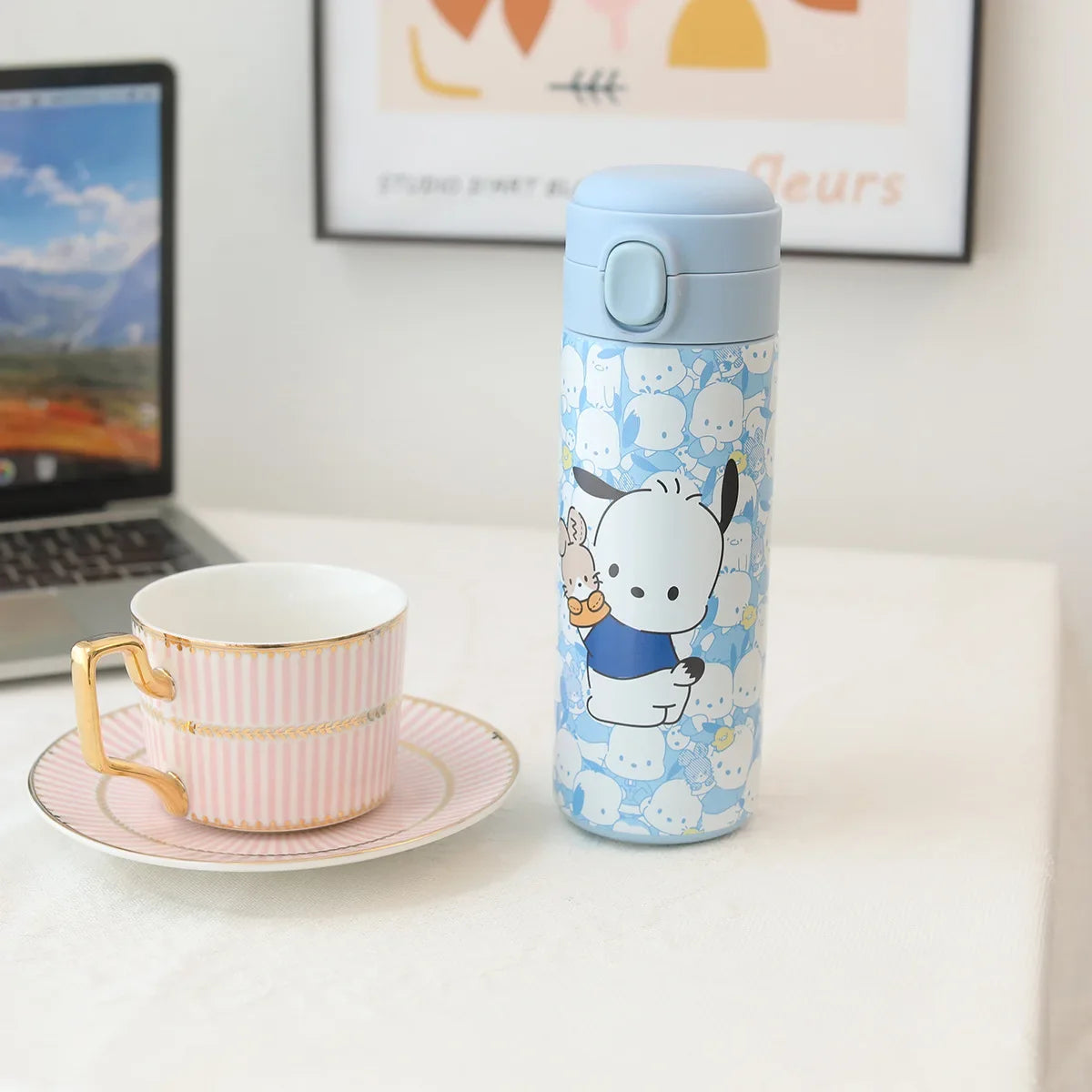 MINISO 420ml Kawaii Sanrio Hello Kitty Cup Kuromi Cinnamoroll Thermos Anime Cute Student Drink Water Outdoors Insulation Girls