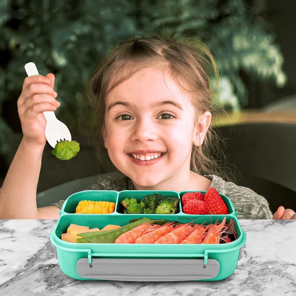 Bento Box Lunch Box Adult LunchBox Containers For Toddler Kids Adults 1300ml 4 Compartments Fork Leak-Proof Microwave Dishwasher