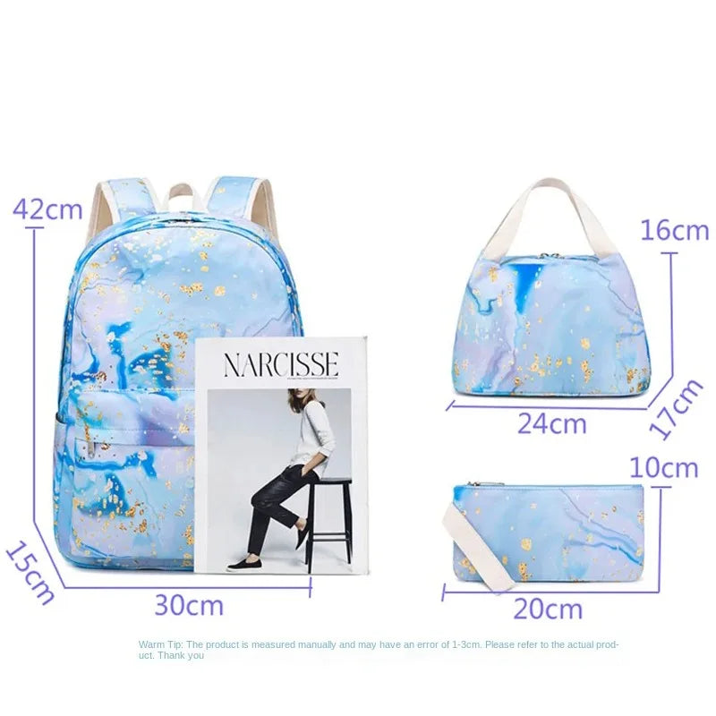 3pcs School Bags for Teenagers Girls School Students Backpack Cute Book Bag Waterproof School bag Set With Lunch bag Pencil case