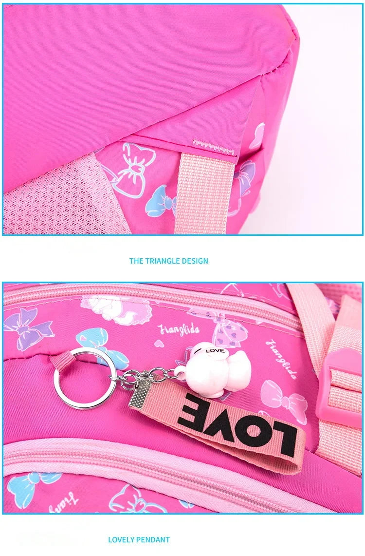 3pcs/set Bow Print school bags for teen Girls Primary Waterproof School bags Kids Student Princess Backpack Mochila Infantil