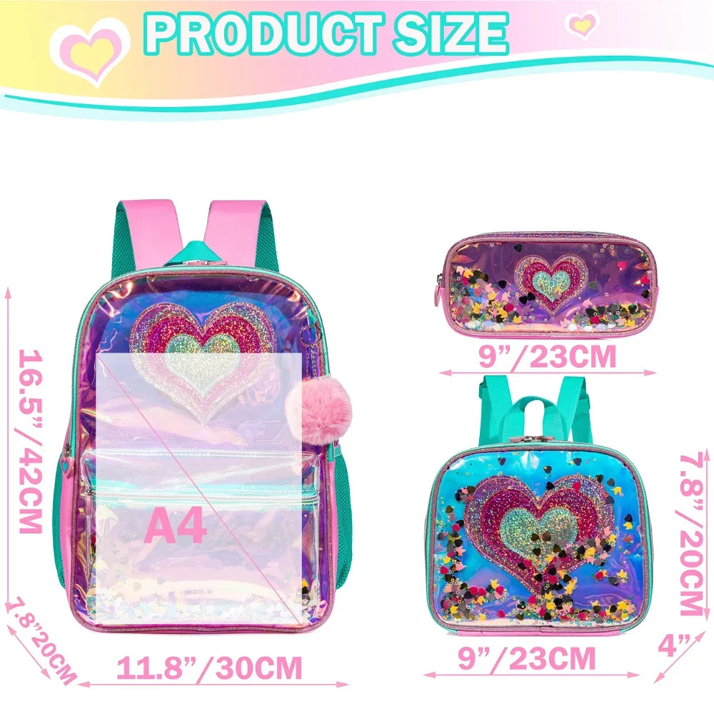 Bikab School Bags 3 In 1 Kids Bag Children School Bags for Girl 16" Bag for Girls Set Bag Water Proof  Kids Bags for Girls