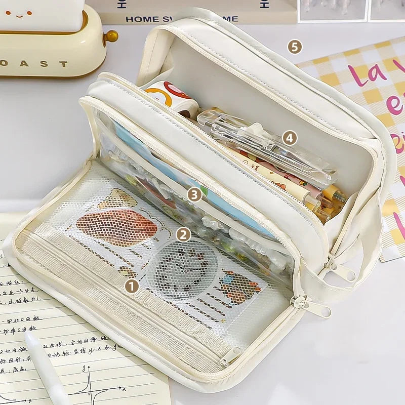 1 Pc Minimalism Kids Boy Girl Pencil Case Fashion Solid Color Series Transparent Pen Bag Large Capacity Stationery Organizer Bag