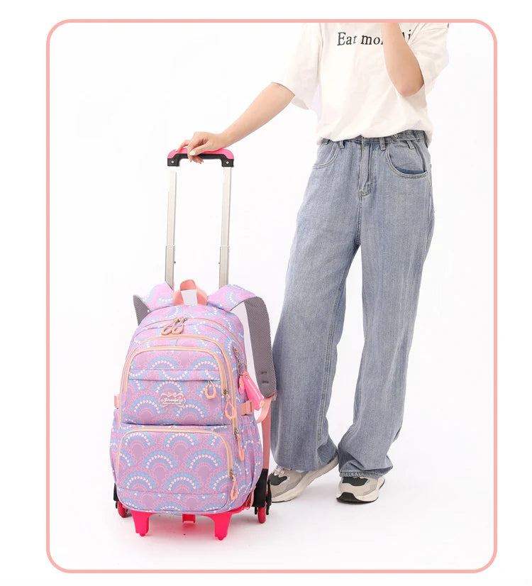 Rolling School Bags for Girls Backpack Children Waterproof School Backpacks with Wheels Middle School Trolley Luggage Back Pack