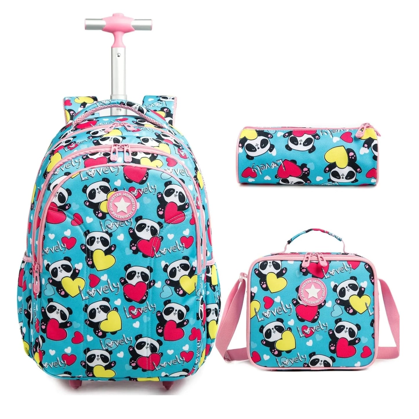 18 Inch School Bags Wheeled Backpack for Boys Girls Travel Rolling Backpack School Trolley Bag Set with Thermal Lunch Box