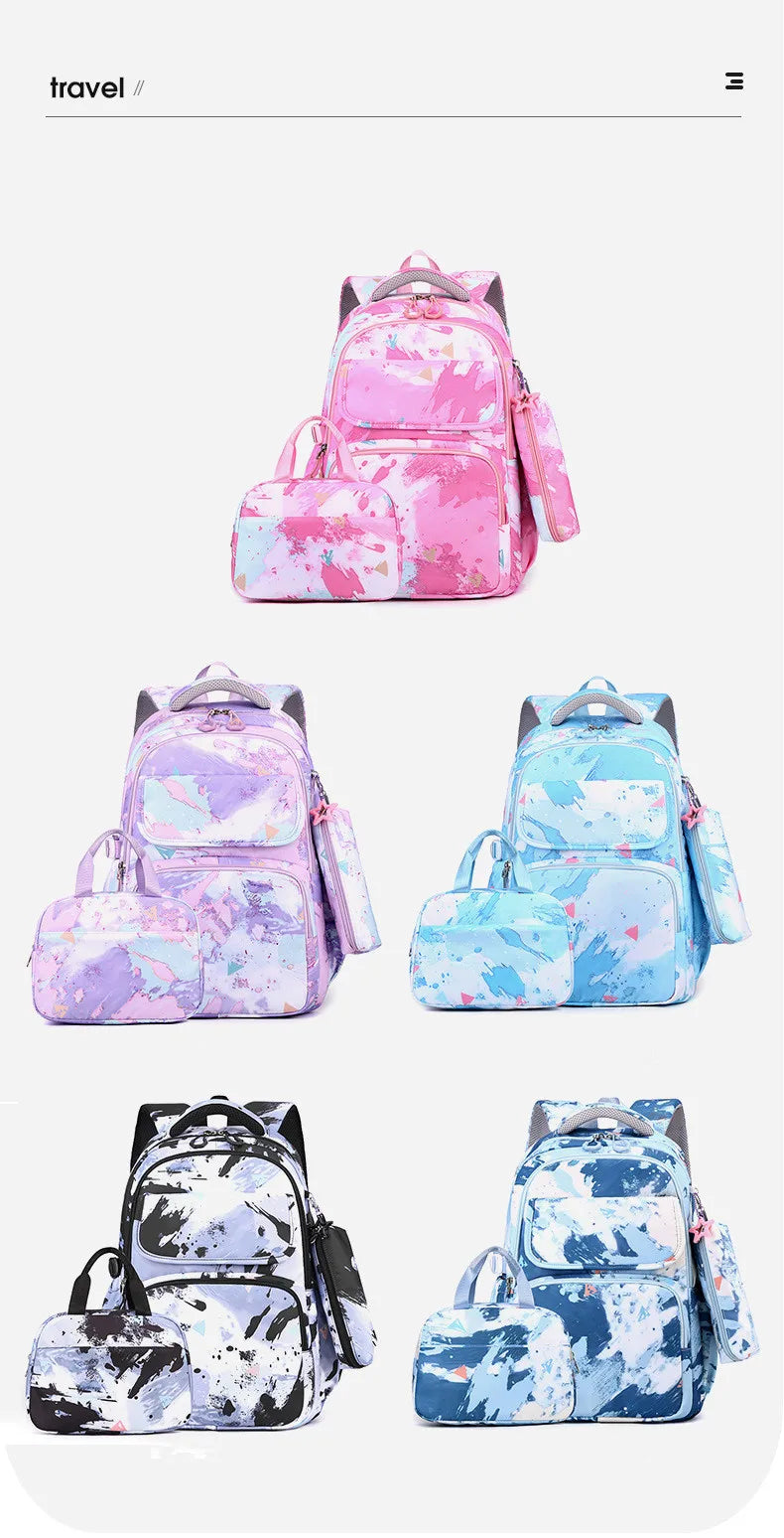 3Pcs/Set Camouflage Printing Kids Backpack For Girl Kids School Bag Children Waterproof Schoolbag Get Free Cartoon Pendant GIFT