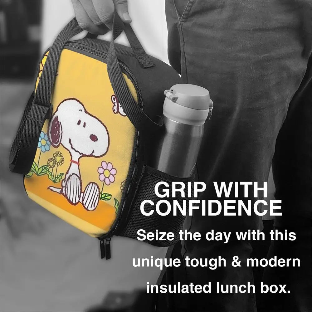 Custom Cartoon Snoopy Astronaut Lunch Bag Women Warm Cooler Insulated Lunch Box for Student School