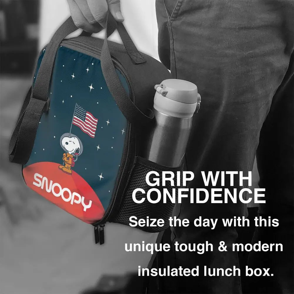 Custom Cartoon Snoopy Astronaut Lunch Bag Women Warm Cooler Insulated Lunch Box for Student School