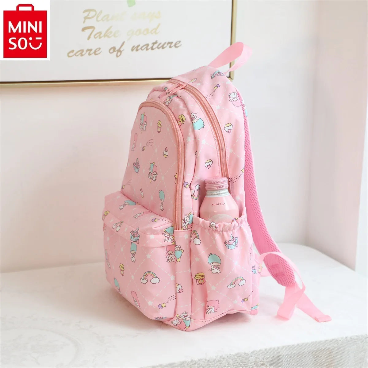 MINISO Sanrio Hello Kitty Fresh Large Capacity Load Reducing backpack Student High Quality Nylon Multi functional Backpack