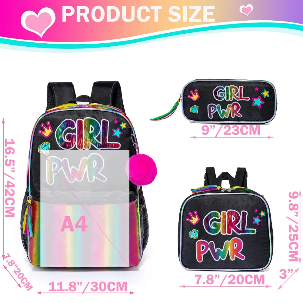 Bikab School Bags 3 In 1 Kids Bag Children School Bags for Girl 16" Bag for Girls Set Bag Water Proof  Kids Bags for Girls