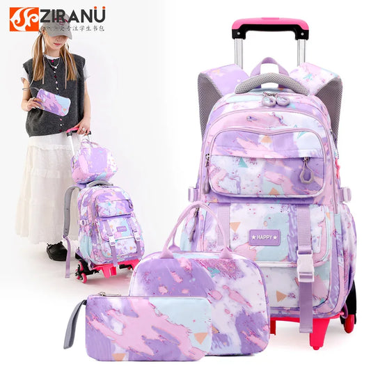 Rolling School Bags for Girls Backpack Children Waterproof School Backpacks with Wheels Middle School Trolley Luggage Back Pack