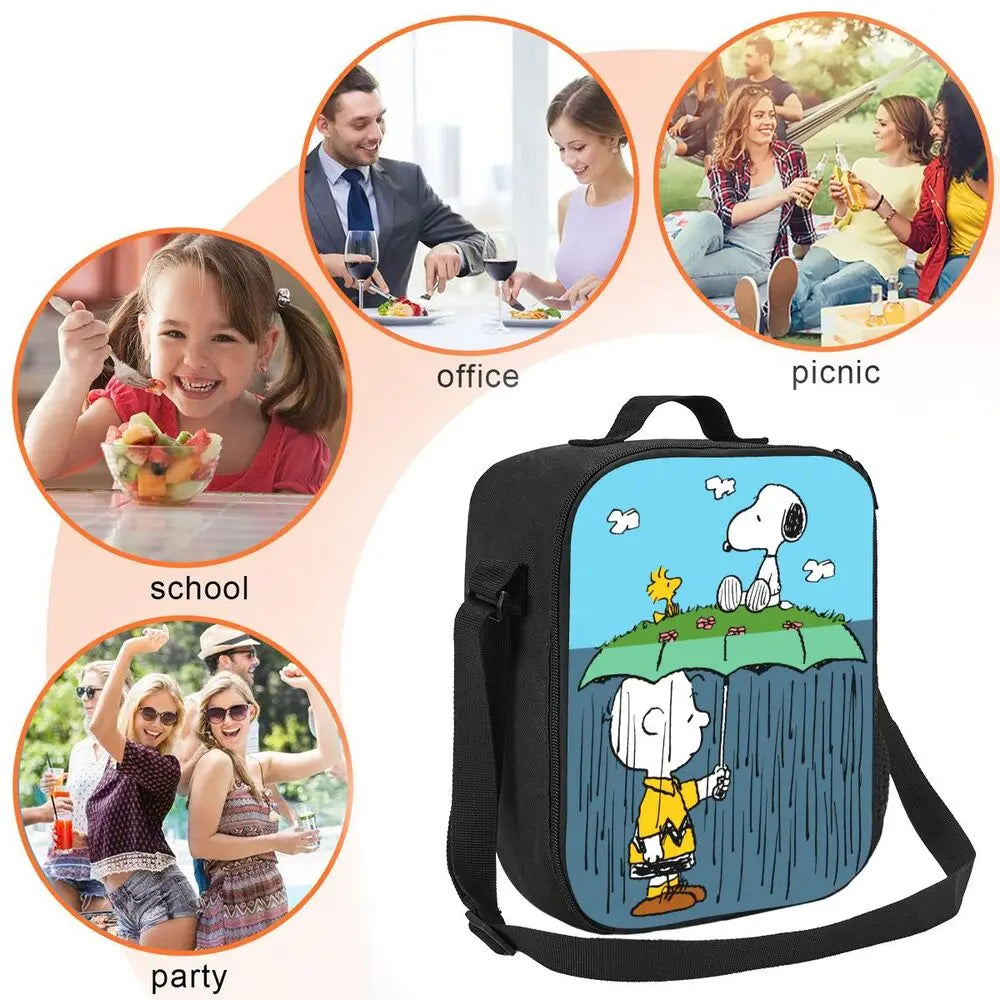 Custom Cartoon Snoopy Astronaut Lunch Bag Women Warm Cooler Insulated Lunch Box for Student School