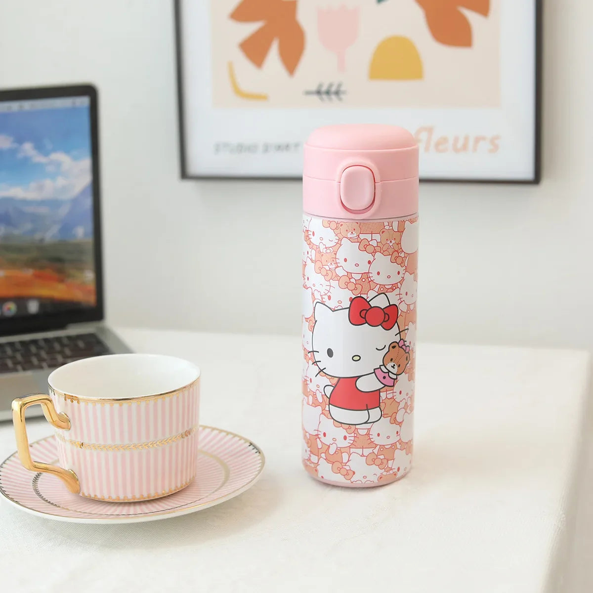 MINISO 420ml Kawaii Sanrio Hello Kitty Cup Kuromi Cinnamoroll Thermos Anime Cute Student Drink Water Outdoors Insulation Girls