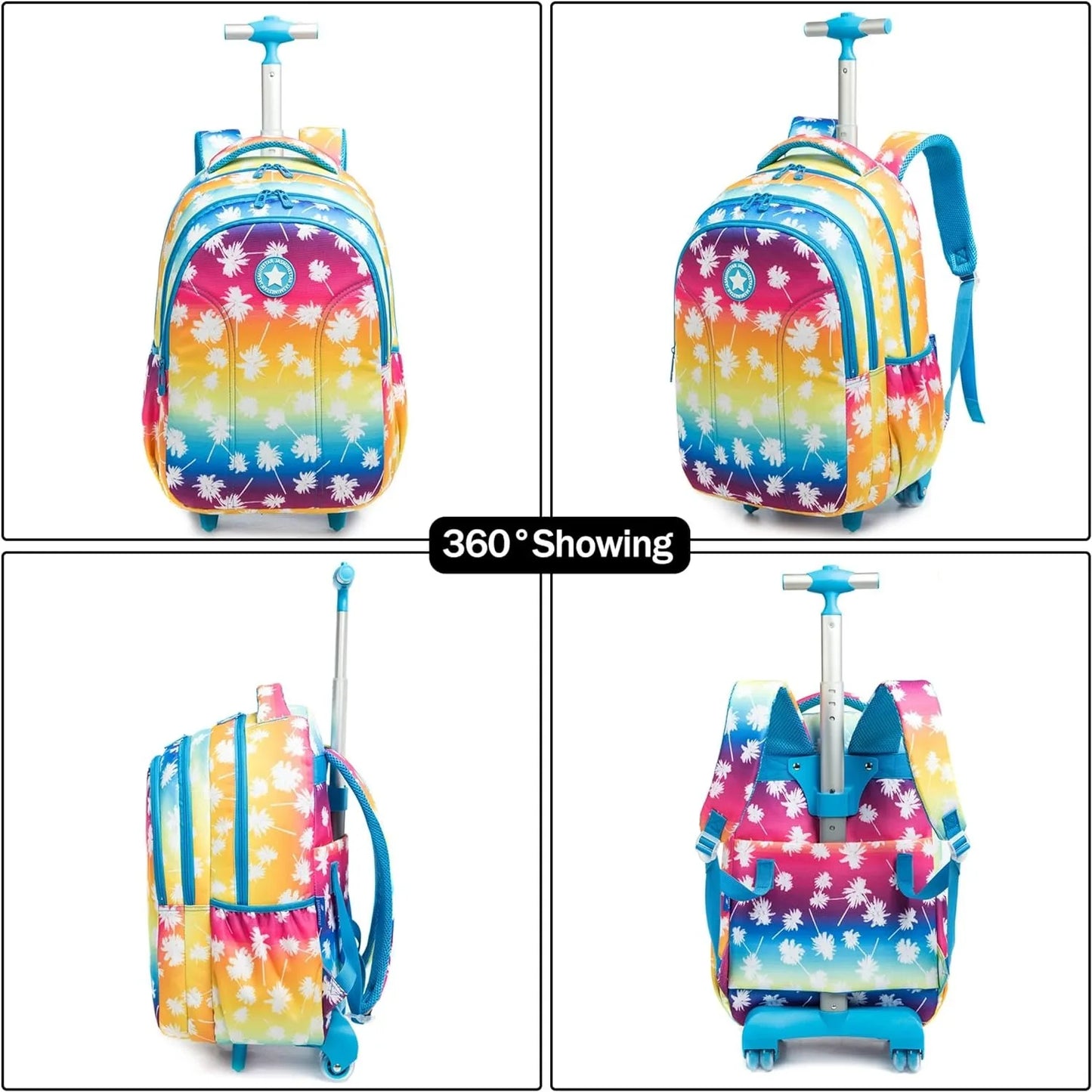 Girls School Backpack Child Wheeled Bag Set for Boys Roller Bag Rolling Luggage School Trolley Backpack with Lunch Bag Insulated