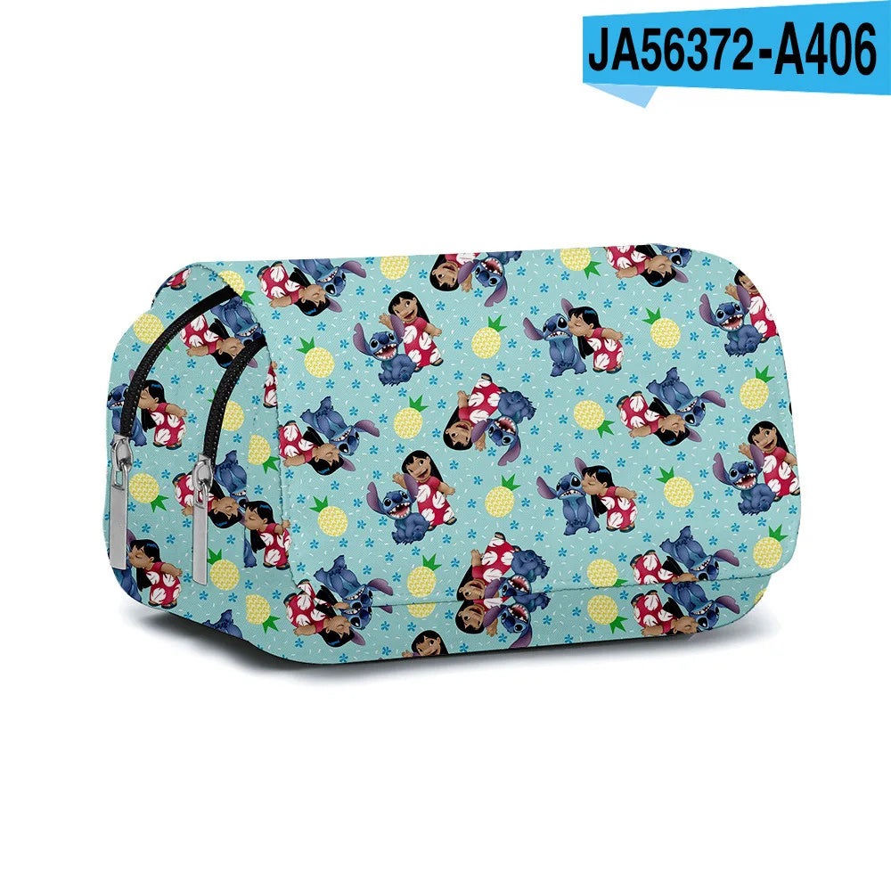 BANDAI Stitch Fully Printed Flap Pen Bag Stationery Box Cartoon Large Capacity Pencil Case Cute Anime Bags Student School Bag