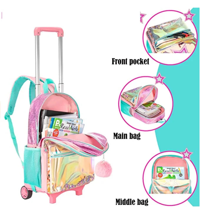 16 Inch 3 pcs set Kids School Trolley backpack Bag Wheeled Backpack School Bags with wheels School Trolley Bags wheels lunch bag