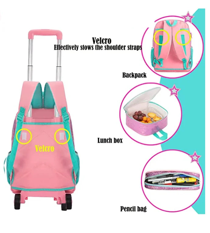 16 Inch 3 pcs set Kids School Trolley backpack Bag Wheeled Backpack School Bags with wheels School Trolley Bags wheels lunch bag