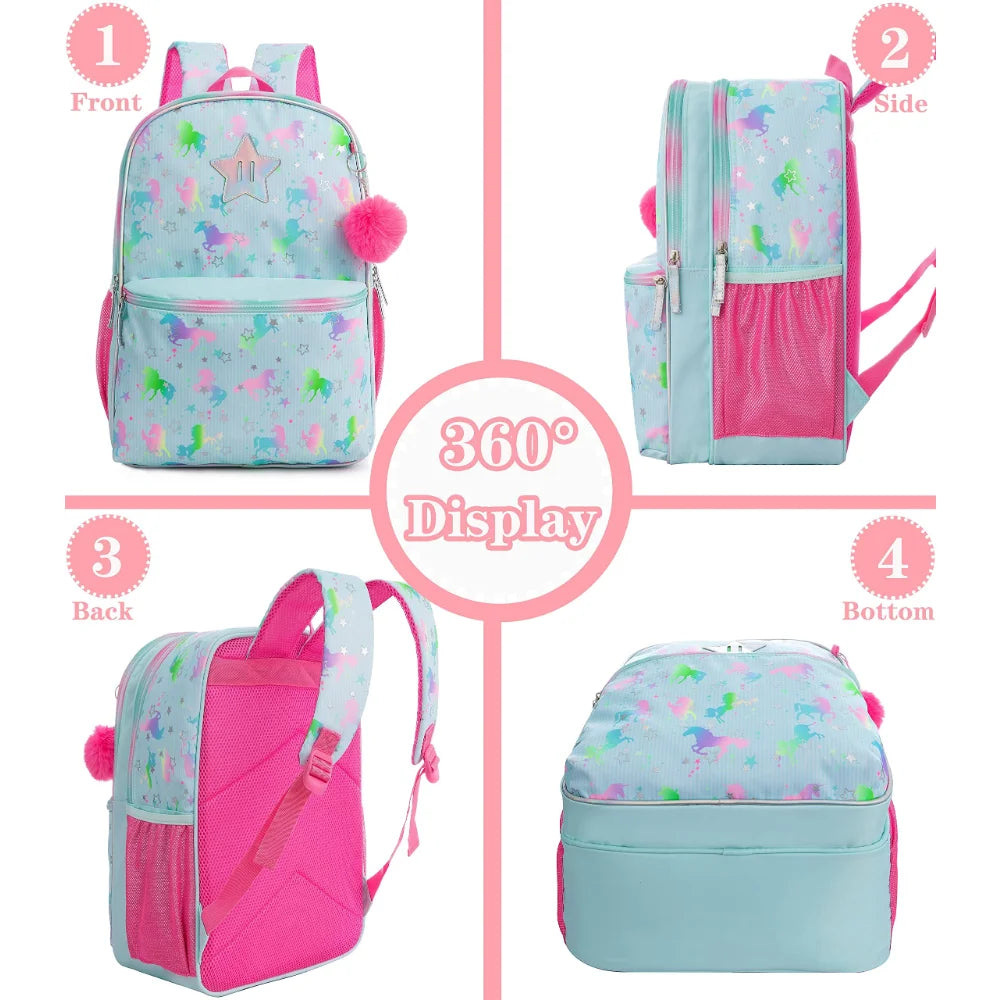 Bikab School Bags 3 In 1 Kids Bag Children School Bags for Girl 16" Bag for Girls Set Bag Water Proof  Kids Bags for Girls