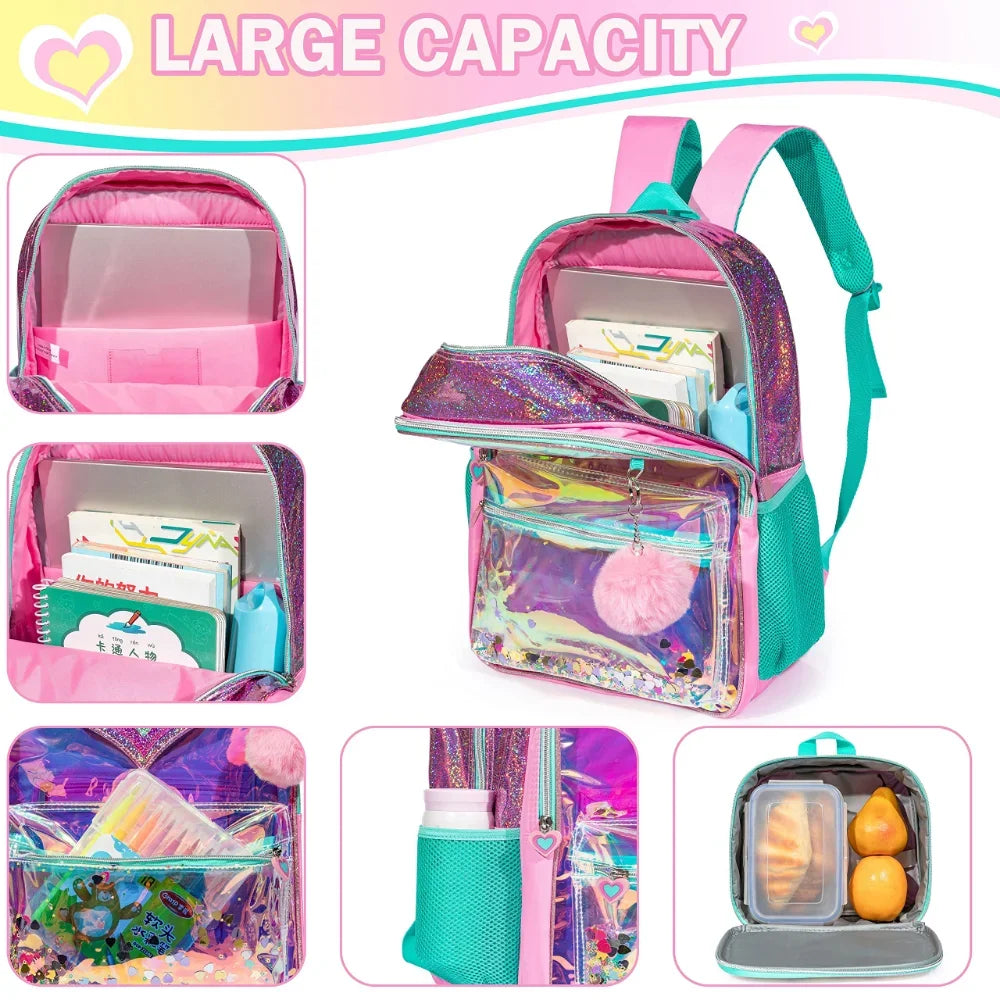 Bikab School Bags 3 In 1 Kids Bag Children School Bags for Girl 16" Bag for Girls Set Bag Water Proof  Kids Bags for Girls